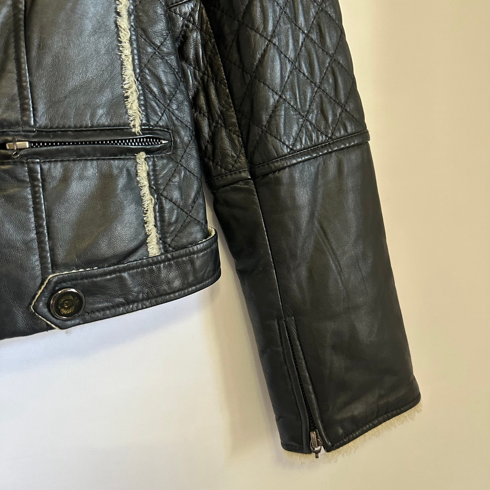 ELLASSAY FIRST Lambskin Leather Tweed BLACK Quilted MOTO Biker JACKET WOMENS M - Picture 4 of 13